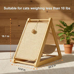 Sisal Cat Scratcher Ramp with Hammock, Wooden Cat Scratching Post Vertical Cat Toy Scratch Pad for Indoor Cats Kittens, Elevated Cat Bed Furniture