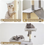 Cat Tree Tower for Indoor Large Cats, Cat Scratching Post with Big Perch Bed, Tall Trees House with Condo Cave, Toy Balls, Modern Climbing Furniture Big Platform for Kitten