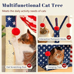American Flag Cat Tree for Kittens & Senior Cats, 45” Stable Cat Tower Corner Fit, Patriotic Star & Stripes Cat House for Small Spaces with 2 Condos, Hammock & Reinforced Scratching Posts