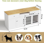 78" Double Door Dog Crate Furniture TV Stand, Heavy Duty Wooden Dog Kennel with 3 Drawers & 2 Cabinets, Extra Large Indoor Dog Cage for Medium/Large Dogs, White