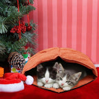 2 Pcs Cat Sleeping Bag, Linen Fabric Nest Cat Bed Cave Leaf Cuddle Covered Pet Hide Cozy Hood Burrowing Zone Soft Durable Washable with Nonslip Bottom for Indoor Puppy and Kitten(Orange)