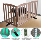ZJSF Foldable Freestanding Indoor Dog Gate for House Wood Long Pet Gates Dog Fence for Stairs Puppy Gates for Hallways, Puppy Gate,Support Feet Included, Brown, 32 "Height-3 Panels