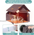 Insulated Dog House with Heating Pad, Weatherproof Outdoor Kennel for Large Dogs, Chew-Resistant Iron Frame & Asphalt Roof (Grey-H, L)