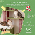 Cat Tree Tower for Indoor Cats, 52.4L x 13.4W x 74.5H Inches, All Breed Sizes, Climbing and Cuddling, Particle Board, Floor Mount, Christmas