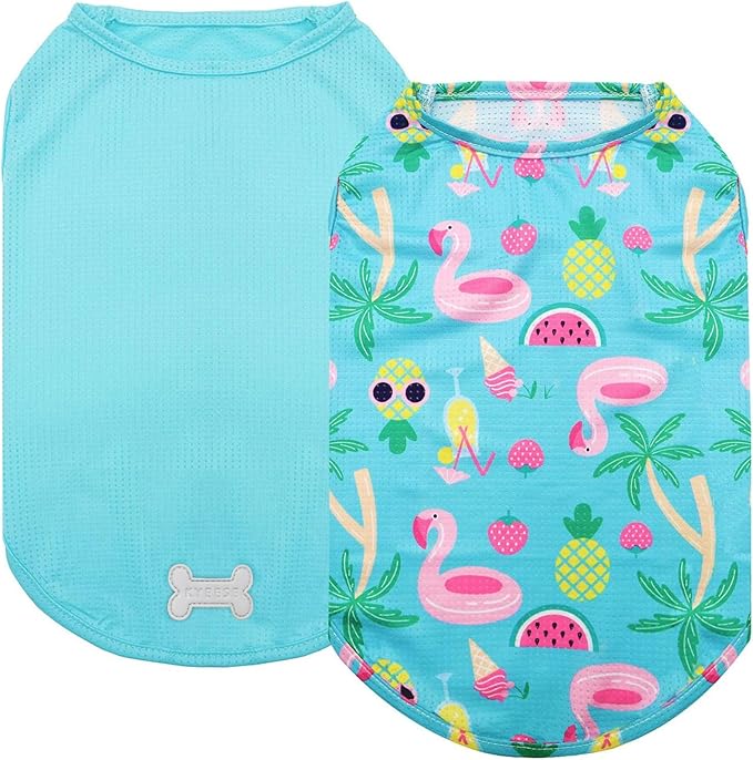 KYEESE 2Pack Dog Shirt, Lightweight Sun Protection Dog T Shirts for Large Dogs Boy Girl, Breathable Mesh Tank Top Sleeveless Pet Reflective Vest, Soft Summer Dogs Clothes, Flamingo+Blue, 3XL