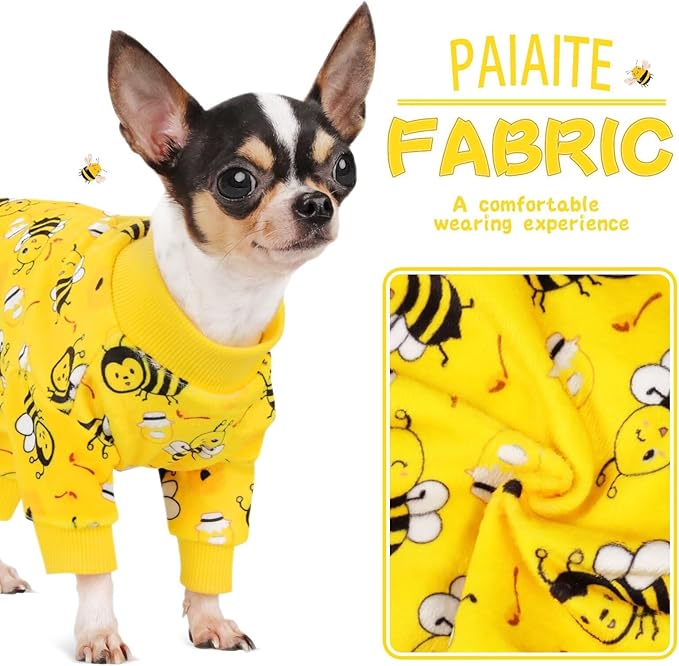 Paiaite Dog Pajamas Onesie: Comfortable Four-Legged Apparel for Small, Medium, & Large Dogs, Polyester Material for Comfort, Wrinkle Resistance, Moisture Wicking, Stretchiness Cute Bee L