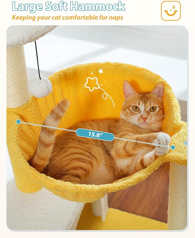 Cute Cat Tree with Flower Top Bed - Cloud Scratching Posts, Cactus Cat Litter Scoop with 2 Replaceable Compostable Scoops