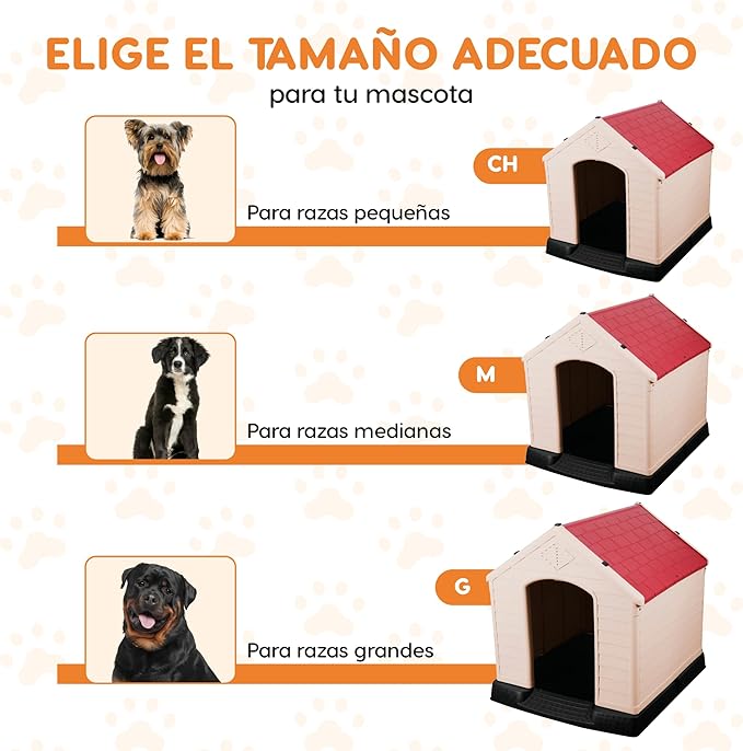 Plastic Dog House - Durable Dog House for Small Medium Large Dogs with Raised Floor and Ventilations, Ventilation, Easy to Clean and Assemble Dog Kennel