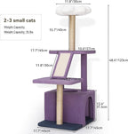 YITAHOME Flower Cat Tree Tower with Detachable Perch, 47.2in Cute Cat Climbing Tower for Indoor Cats with Cat Condo, Sisal Scratching Posts and Board, Purple and White