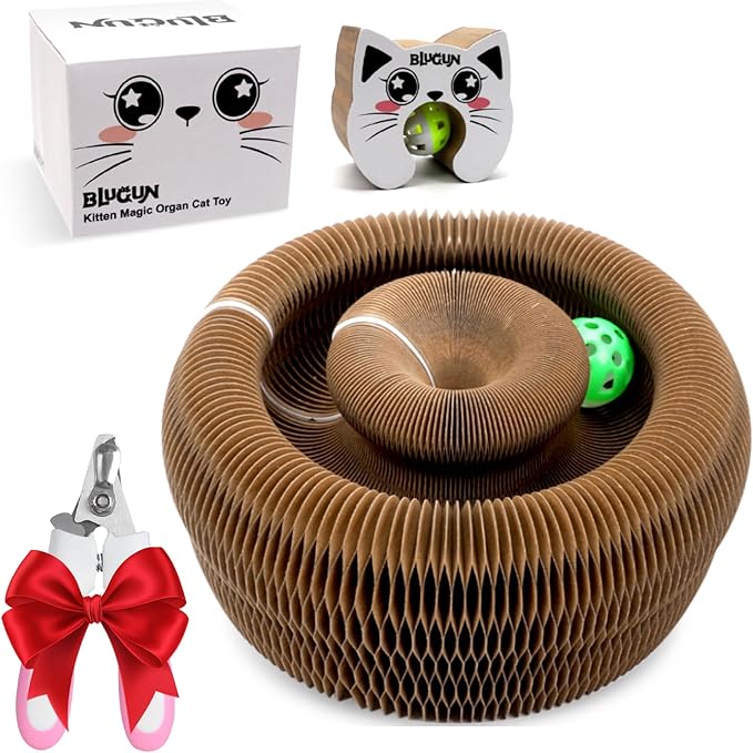 1Pack Kitty Curls Cat Accordion Physical Exercise for Indoor Cats Toy Magic Organ Thickened Kitty Head Organ with 1Pack Cat Nail Clipper
