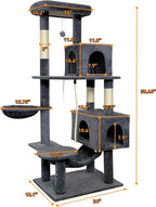 58" cat Tree Tall, Large Multi-Level Cat Condo with Sisal Leaf Scratching Posts, Sturdy Construction Easy Assembly, Indoor Pet Furniture,Gray