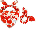 E-Clover Valentine Dog Bandana & Matching Scrunchie-Heart Cute Dog Bandanas Red Pet Scarf Bib for Small Dogs Puppy Girl Boy Owner Mothers Day Mom Gift