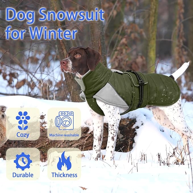 MIGOHI Snowproof Dog Coat - Thick Fleece Dog Jacket with Adjustable Collar, Keep Warm Winter Coat for Medium Dogs Cold Weather Walking Playing,Australian Shepherd,XL,ArmyGreen