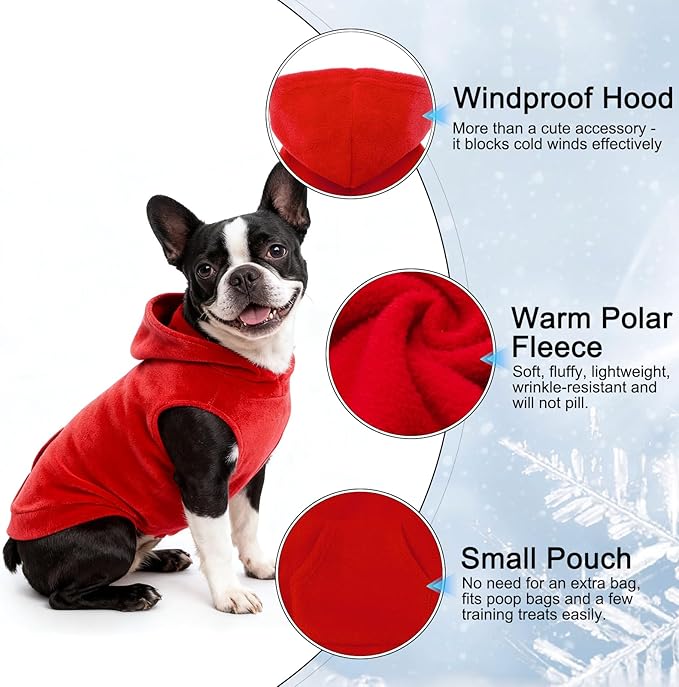 EXPAWLORER Dog Hoodie Fleece Sweater Vest, Hooded Dog Sweatshirt Fall Winter Pet Clothes with Leash Ring, Sleeveless Warm Cozy Puppy Clothing for Cat Small Medium Large Dogs Girl Boy, Red XS