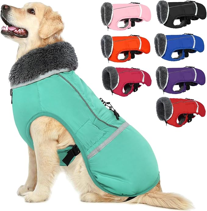 QBLEEV Warm Dog Coat: Reflective, Waterproof Winter Coat Turtleneck, Thick Fleece Snowsuit Christmas Vest for Small to Large Dogs