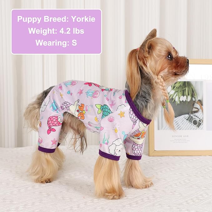 Dog Pajamas Pjs Spring Summer Dog Clothes for Small Dogs Girl Boy, Soft Stretchy Tiny Chihuahua Yorkie Puppy Clothes Doggie Onesies Cat Pet Jammies Outfit, Mermaids, S