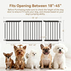 Dog Gate Indoor,18"-45" Adjustable Extra Wide Metal Short Dog Gate to Step Over, 18" Tall Small Pet Gate with 3 Extension Kits, Pressure Mounted Gate for Doorways & Stairs Black