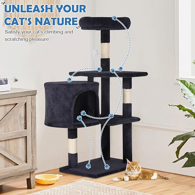 Cat Tree 36 Inch Cat Tower for Indoor Cats with Scratching Post,Padded Perch,Hanging Toys for Kittens & Adult Cats,Beige (Dark Gray)