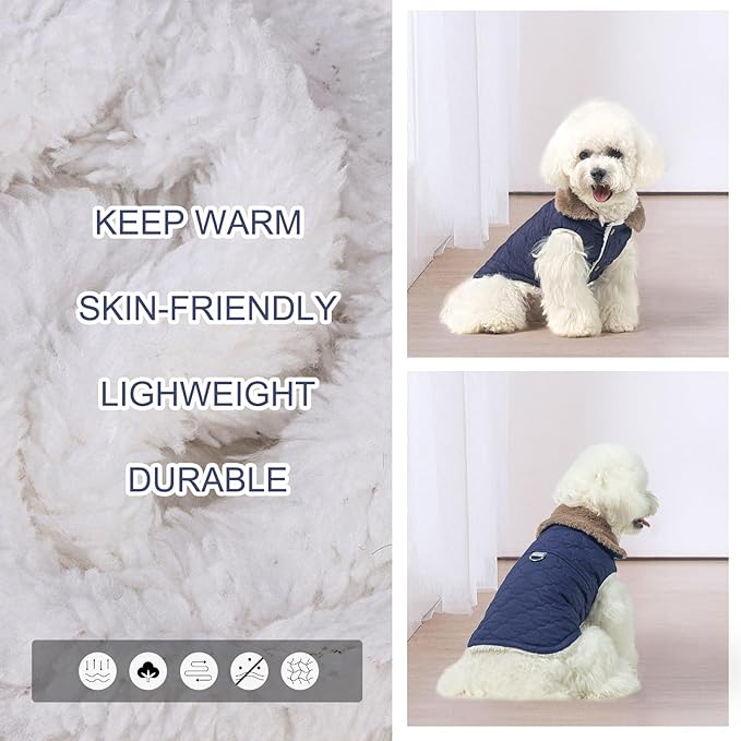BEAUTYZOO Winter Dog Coat with Harness Built in, Warm Dog Puffer Jacket Vest Padded Fleece Cold Weather Coats Windproof Waterproof Snow Jackets Clothes for Small Medium Puppy, Blue XS