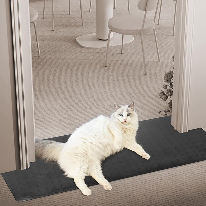 Carpet Protector for Pets Cat Carpet Protector for Doorway, Anti Scratch Under Door Cat Scratch Protector Mat, Easy to Cut Plastic Stopper (Black, 3.6FT-2pack)