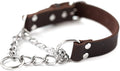 Mighty Paw Martingale Dog Collar - No Pull Design - Stainless Steel Chain - Limited Chain Cinch Training - Brown Leather Martingale Training Collar - Small Size