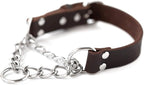 Mighty Paw Martingale Dog Collar - No Pull Design - Stainless Steel Chain - Limited Chain Cinch Training - Brown Leather Martingale Training Collar - Small Size