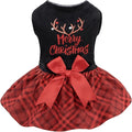 CuteBone Christmas Dog Dresses Velvet Holiday Small Dogs Clothes Onesie Pet Apparel Girl Puppy Skirt with Bow Hair Rope CVA59S-D