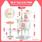 HYABi 56.3in Flower Design Cat Tree, Foldable Multi-Level Tower for Large Cats, Space-Saving Cat Furniture with Scratching Posts, Plush Condo for Indoor Cats
