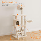55 Inch Multi-Level Cat Tree Tower with Condo, Plush Perches, Scratching Posts, Hammocks, and Play House, Beige
