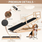 SLSY Dog Ramp for Bed, Couch & SUV, Upgraded Folding Adjustable Pet Ramp with Non-Slip Rubber Mat, 45.2" Long, 5 Heights 15.7''–23.6", Portable Wooden Step Supports up to 200 lbs for Pet(Natural)