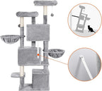 FEANDREA Large Cat Tree with 3 Cat Caves, 164 cm Cat Tower, Light Grey PCT98W