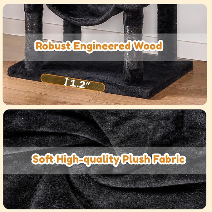 Heavy Duty Cat Tree,67in Multi-Layered Tall Cat Tower for Indoor Large Adult Cats,XL Compact Cat Stand with Hammock,Sisal Scratching Post,Removable Plush Perch,Condo,Dark Gray (Black)