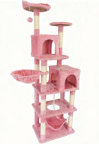 Cat Tree, 68-Inch Cat Tower for Indoor Cats, Plush Multi-Level Cat Condo with 7 Scratching Posts, 2 Perches, 2 Caves, Hammock (Pink)