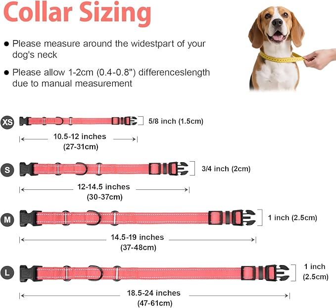 Martingale Collar for Dogs with Quick Release Buckle, Reflective Soft Padded & Escape Proof, Adjustable Nylon Dog Collars for Training & Daily Walking (Neon Pink,XS)