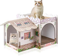 2 Story Cardboard Cat House with Scratcher Pad for Small Kitten,17x12x10 Multi Level Durable Cat Condo & Villa for Bunny Rabbit Small Animals Christmas Birthday Gift(17x12x10,Cottage)