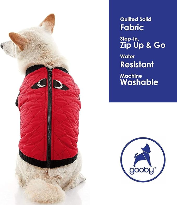 Gooby Fashion Vest Dog Jacket - Red, Large - Warm Zip Up Dog Bomber Vest with Dual D Ring Leash Water Resistant for Small to Medium Dogs