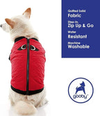 Gooby Fashion Vest Dog Jacket - Red, Large - Warm Zip Up Dog Bomber Vest with Dual D Ring Leash Water Resistant for Small to Medium Dogs