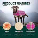 Kuoser Waterproof Dog Coat, Reversible Dog Jacket for Medium Dogs, Adjustable Durable Doggie Winter Coat Warm Puppy Cold Weather Apparel from Small to Large Breed, Rose M