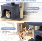 Tangkula Small Cat Tree for Indoor Cats, Cat Tower with Sisal Scratching Posts, Hanging Pompom, Cat Condo with Large Padded Plush Perch for Small Spaces, Kittens (Dark Grey)
