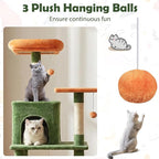 Tangkula 58 Inch Cat Tree Tower, Multi-Level Cat Tower with Sisal Scratching Posts, Padded Top Perch, Condo & Hammock, 3 Hanging Balls, Jumping Platforms for Indoor Cats (Green & Orange)