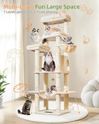 Taoqimiao 71 Inches Cat Tree for Large Cats 20lbs+, 3 Giant Perches, Multi-Level Cat Tree Tower, Widened Cat Condo with 9 Scratching Posts, Luxurious Hammcock & Basket, Beige, MS034M