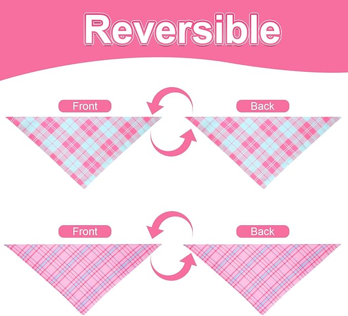Girl Dog Bandana Pink XLarge 2PCS, Summer Spring Scarf, Durable Triangle Reversible Bibs Handkerchief for Puppy Pet