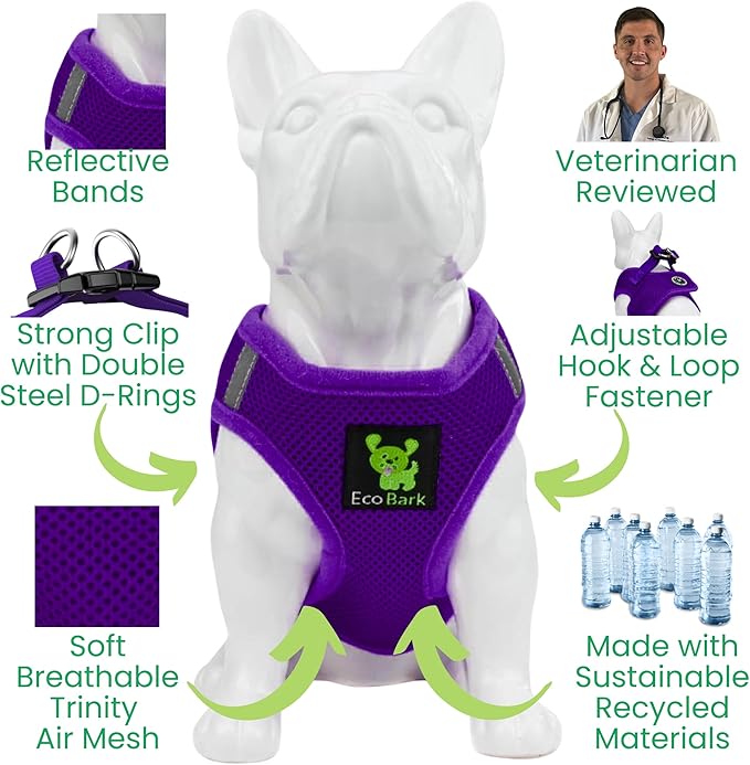 EcoBark Rapid Fastener Super Comfort Fully Adjustable Double Padded Step in Dog Harness (XXS, Purple)