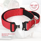 MoNiBloom Tactical Dog Collar with Handle, 1.5 Inch Wide Heavy Duty Military Collar for Medium Large Dog Walking, Training, Running, Red