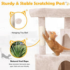 36 Inches Cat Tree for Indoor Cats, Multi-Level Cat Tower with Scratching Posts, Ramp, Plush Perch & 2 Condos, Stable for Multiple Cats Kittens House & Small Room, Beige