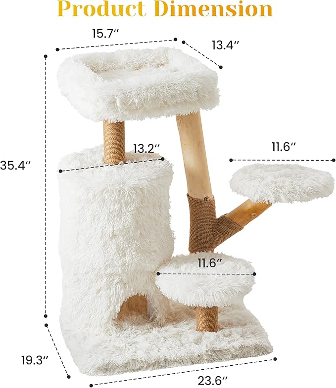35" Multi-Level Cat Tree with Durable Sisal-Wrapped Posts, Dual Enclosed Condos, Cushioned Perches, and Removable Plush Cover,White