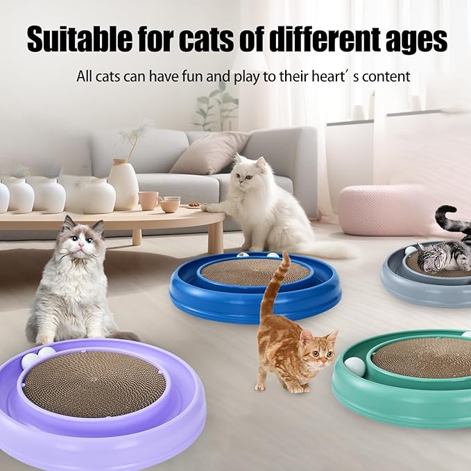 Cat Scratcher Toy Ball Track for Indoor Cats,Round Interactive Scratching Board Exercise Set for Bored Indoor Adult and Kitten Mental & Physical Stimulation(Green)