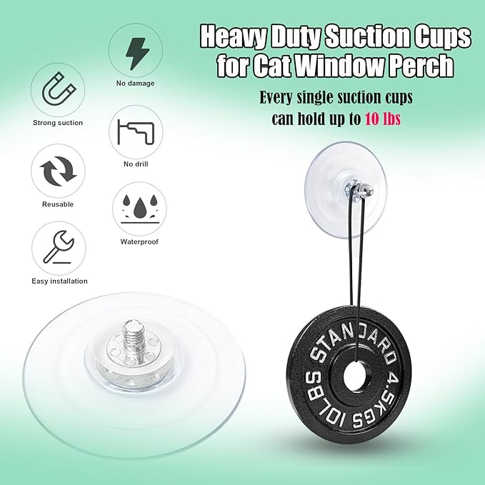 4 Pack Cat Window Perch Suction Cup - Strong Adhesive Replacement Suction Cups with Screws for Foldable & Cordless Cat Window Hammock Seat, Holds up to 40 lbs