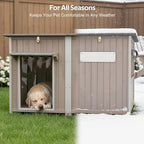 55"L Dog House Outdoor Large Breed Extra XL Wooden Dog House with Weatherproof Asphalt Roof, All-Around Iron Frame, Removable Floor, Openable Top Roof, Air Vents Window, Chew-Proof Frame Gray
