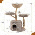 PETSITE 41.5 Inch Wood Cat Tree, Multi-Level Real Pear Wood Modern Cat Tower with Jute Scratching Posts, Dangling Ball, Cozy Top Cattail Perch, 2 Jumping Platforms, Cat Condo, Soft Long Plush Covered